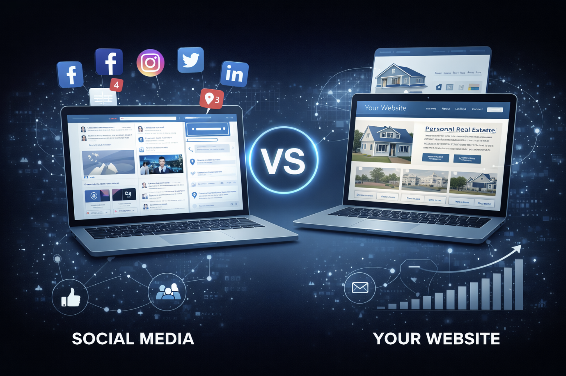 Social media and website comparison graphic